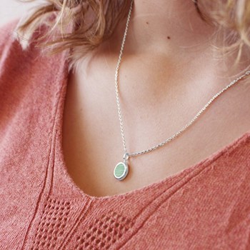 Collier médaille ovale amazonite argent 925 femme - gravure ÉTOILE