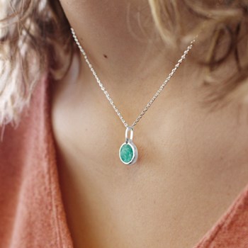 Collier médaille ronde amazonite argent 925 femme - gravure SOLEIL