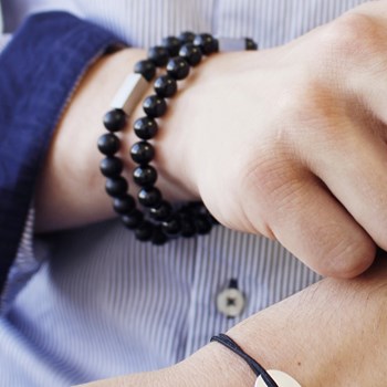 Bracelet perles agates noires homme - gravure TONTON