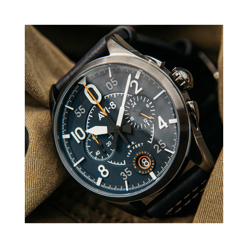 Montre homme japonais meca-quartz chronographe AVI-8 - Bracelet cuir véritable de vachette - Date - vue 3