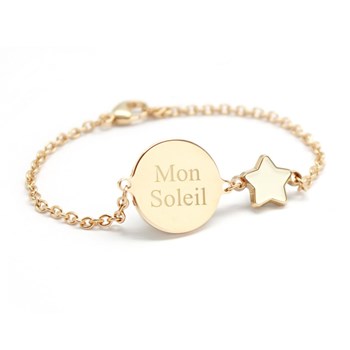 Bracelet chaine médaille étoile laquée plaqué or enfant - gravure MON SOLEIL