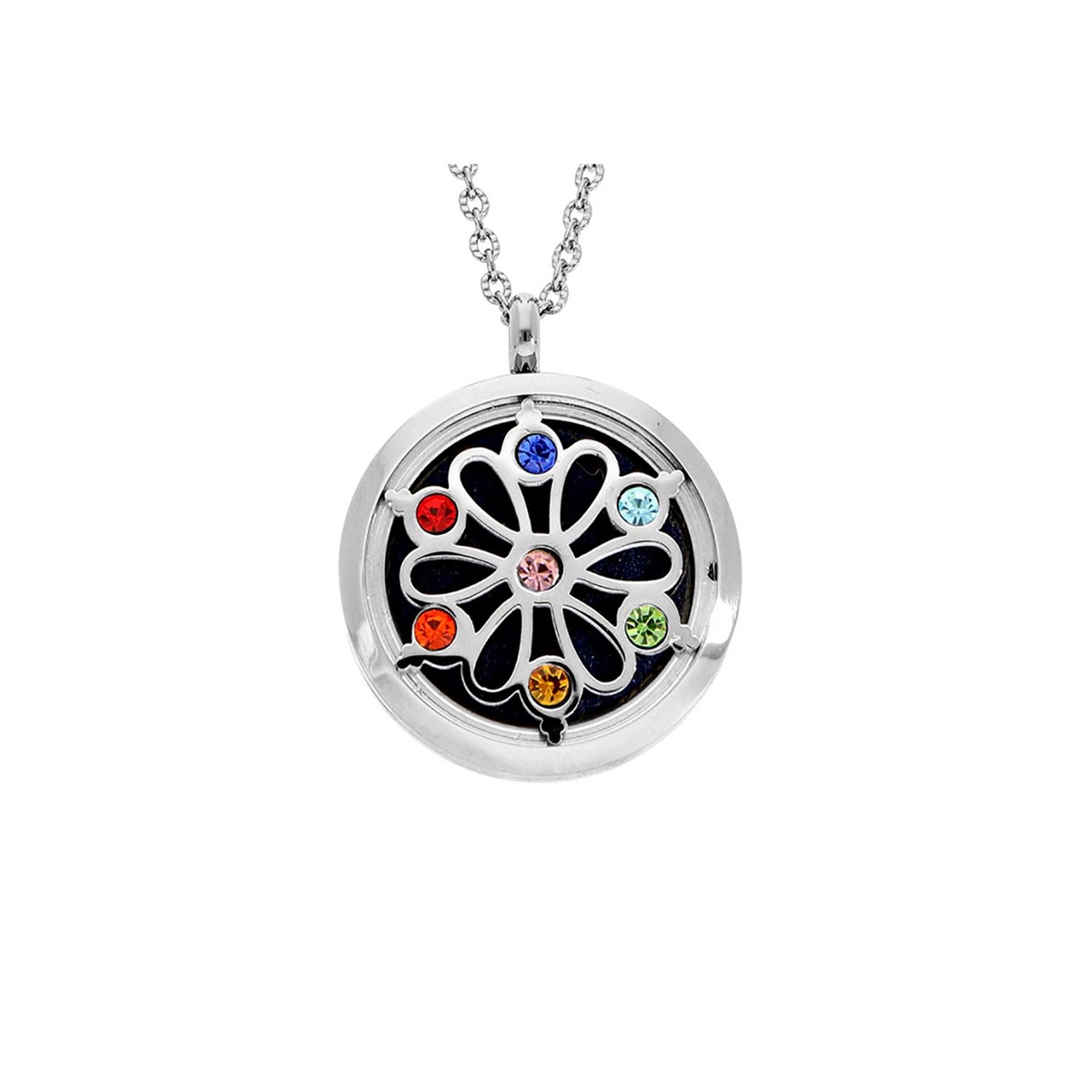 Collier senteur en acier - Fleur de vie 7 chakras