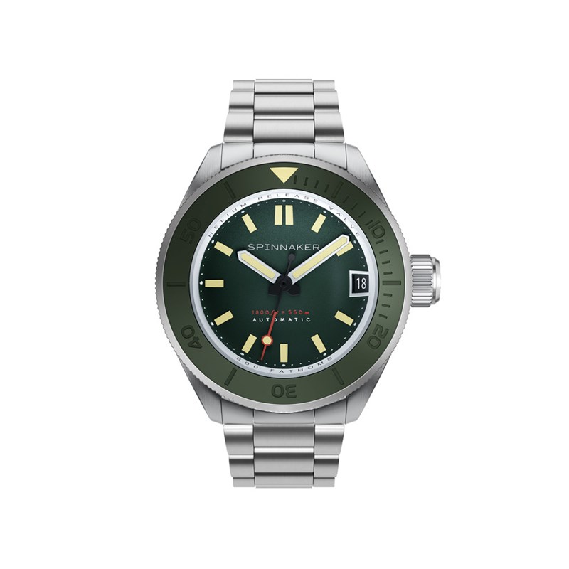 Montre homme automatique japonais Spinnaker - Bracelet acier inoxydable - 3 aiguilles avec date, lunette tournante
