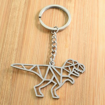Origami steel dinosaur key ring