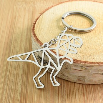 Origami steel dinosaur key ring