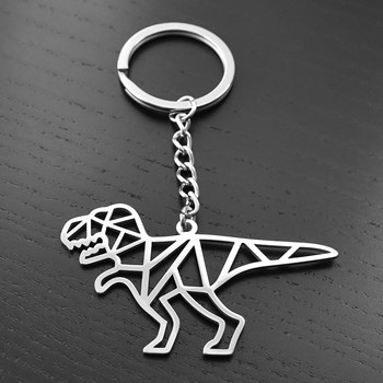 Origami steel dinosaur key ring