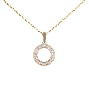 Collier - Pendentif Or Jaune Cercle Serti de Zirconiums - Chaine Dorée Offerte