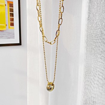 Double chain necklace with RYM double ring pendant