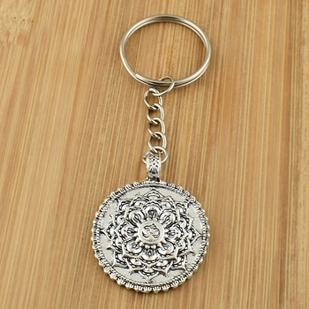 Flower of life keyring, lotus leaf, silver Om symbol