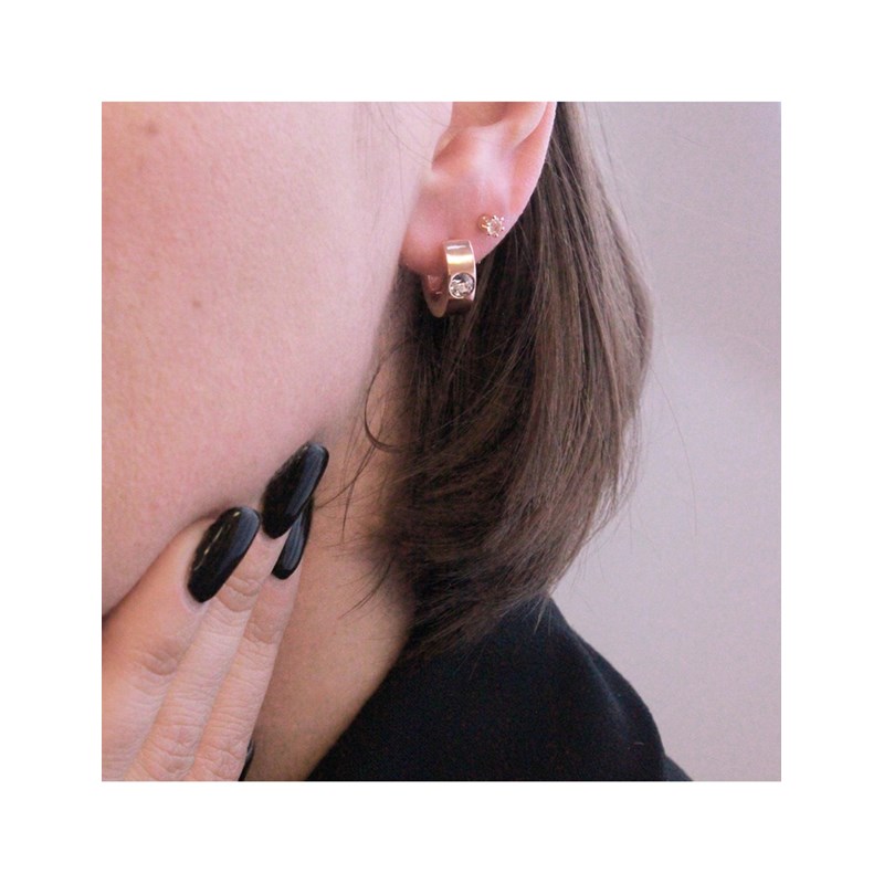 Boucles d'oreilles Rings - Or Rosé et Cristal - vue 2