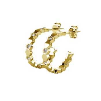 Curved Earrings - Gold and Crystal