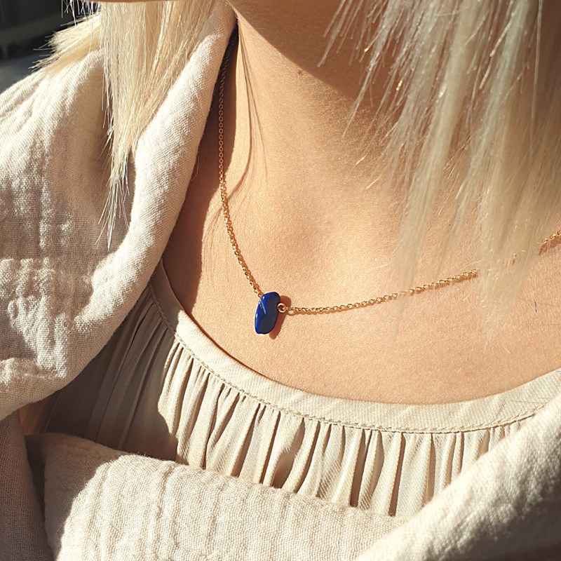 Collier Caillou Lapis lazuli femme or 45 cm - vue 2