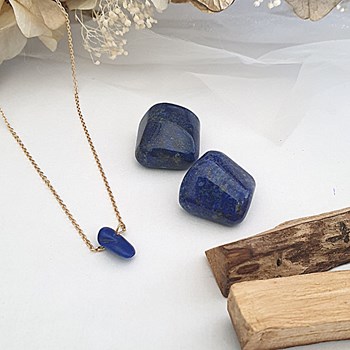Collier Caillou Lapis lazuli femme or 45 cm
