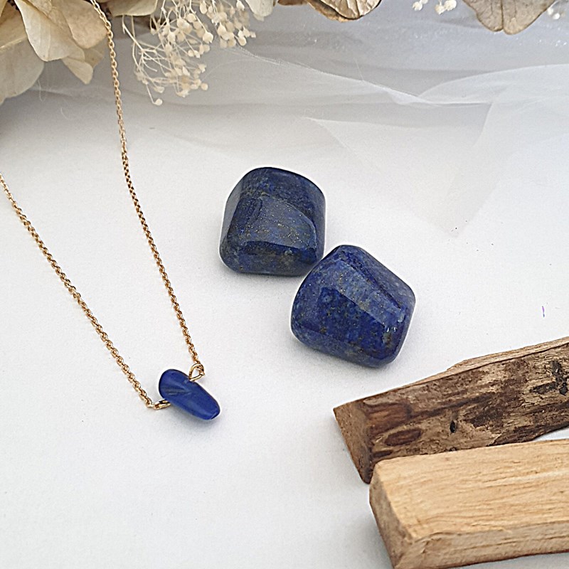 Collier Caillou Lapis lazuli femme or 45 cm - vue 3