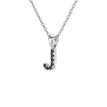 Collier Pendentif ADEN Lettre J Diamant Noir Chaine Argent 925 incluse 0.72grs