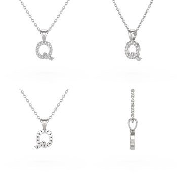 Collier Pendentif ADEN Lettre Q Diamant Chaine Argent 925 incluse 0.72grs