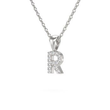 Collier Pendentif ADEN Lettre R Diamant Chaine Argent 925 incluse 0.72grs