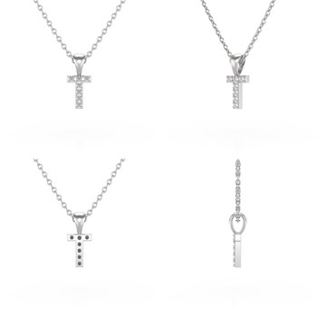 Collier Pendentif ADEN Lettre T Diamant Chaine Argent 925 incluse 0.72grs