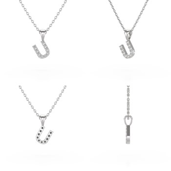 Collier Pendentif ADEN Lettre U Diamant Chaine Argent 925 incluse 0.72grs