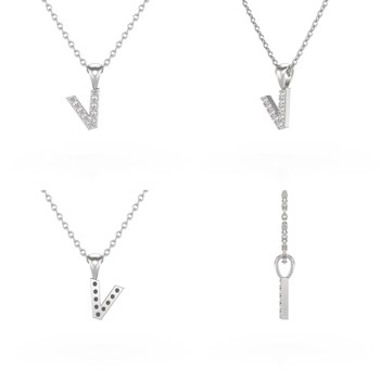 Collier Pendentif ADEN Lettre V Diamant Chaine Argent 925 incluse 0.72grs