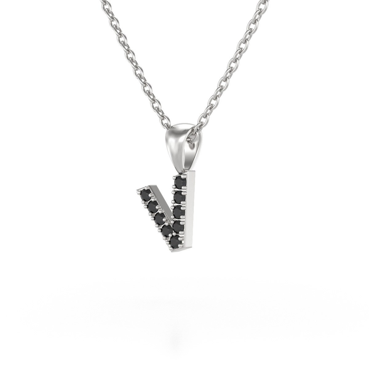 Collier Pendentif ADEN Lettre V Diamant Noir Chaine Argent 925 incluse 0.72grs - vue 3