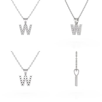 Collier Pendentif ADEN Lettre W Diamant Chaine Argent 925 incluse 0.72grs