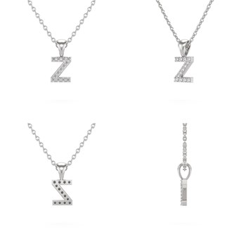 Collier Pendentif ADEN Lettre Z Diamant Chaine Argent 925 incluse 0.72grs