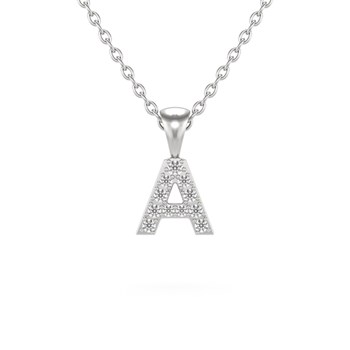 Collier Pendentif ADEN Lettre A Or 750 Blanc Diamant Chaine Or 750 incluse 0.72grs