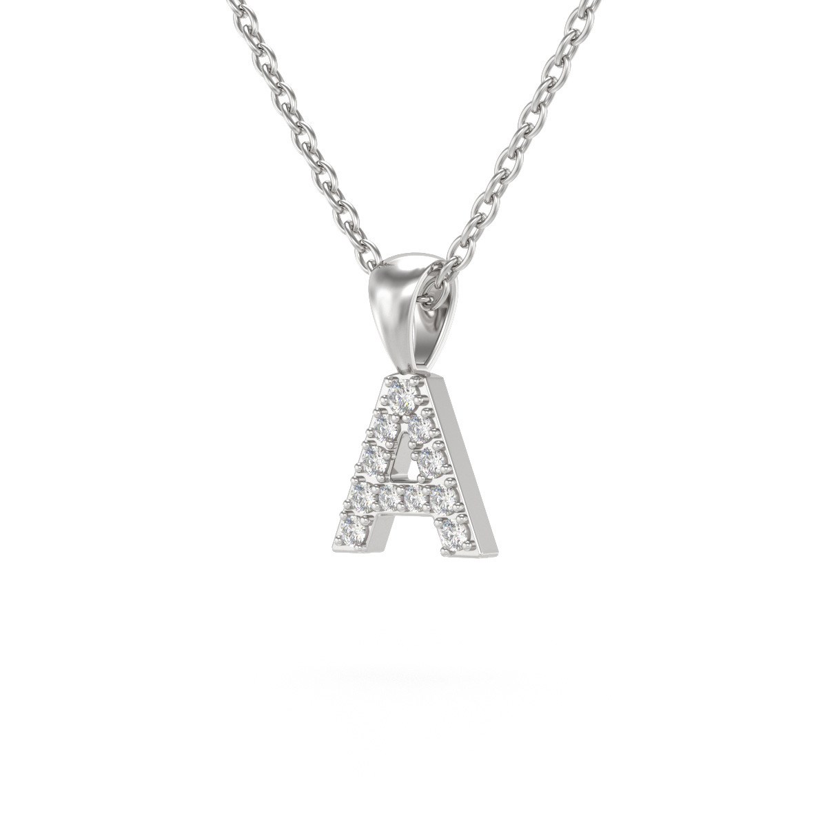Collier Pendentif ADEN Lettre A Or 750 Blanc Diamant Chaine Or 750 incluse 0.72grs - vue 3