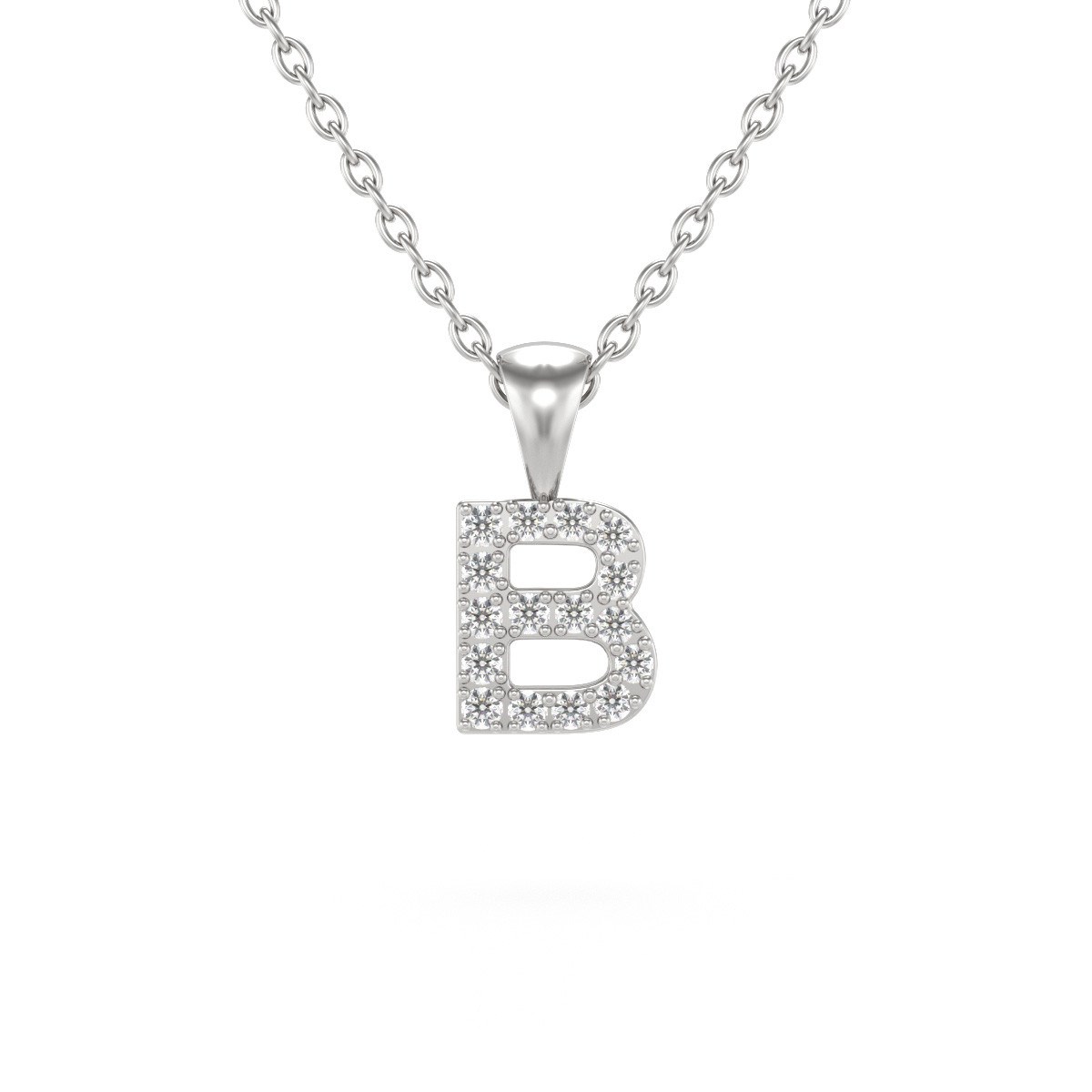 Collier Pendentif ADEN Lettre B Or 750 Blanc Diamant Chaine Or 750 incluse 0.72grs