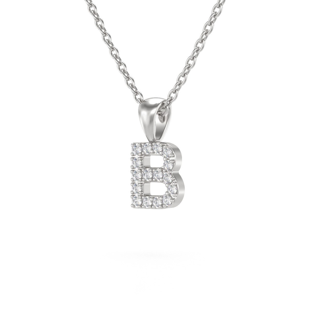 Collier Pendentif ADEN Lettre B Or 750 Blanc Diamant Chaine Or 750 incluse 0.72grs - vue 3
