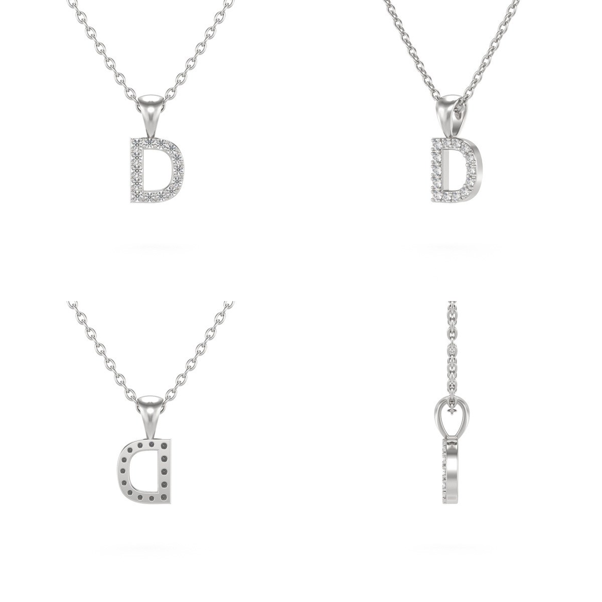 Collier Pendentif ADEN Lettre D Or 750 Blanc Diamant Chaine Or 750 incluse 0.72grs - vue 2
