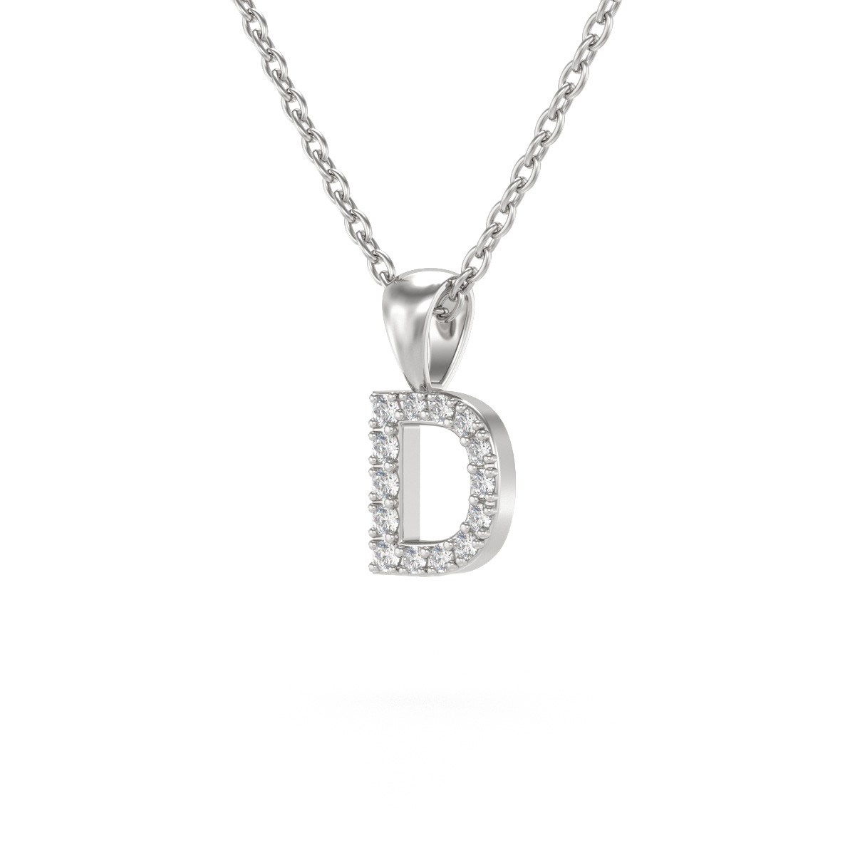 Collier Pendentif ADEN Lettre D Or 750 Blanc Diamant Chaine Or 750 incluse 0.72grs - vue 3