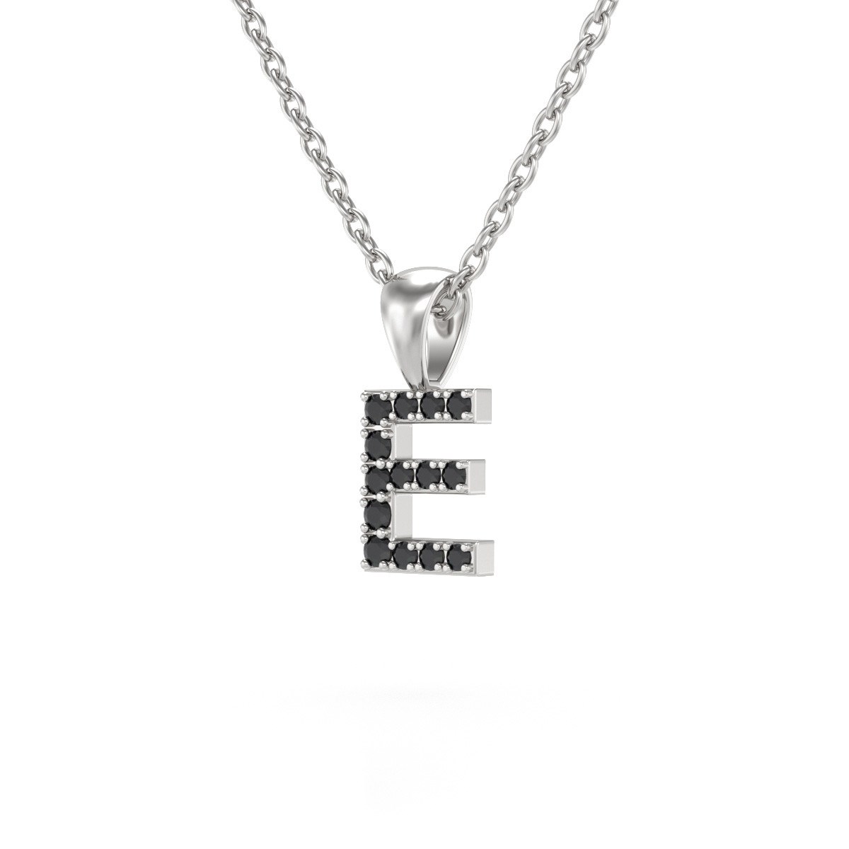 Collier Pendentif ADEN Lettre E Or 750 Blanc Diamant Noir Chaine Or 750 incluse 0.72grs - vue 3