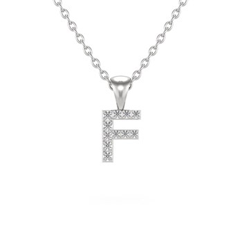 Collier Pendentif ADEN Lettre F Or 750 Blanc Diamant Chaine Or 750 incluse 0.72grs
