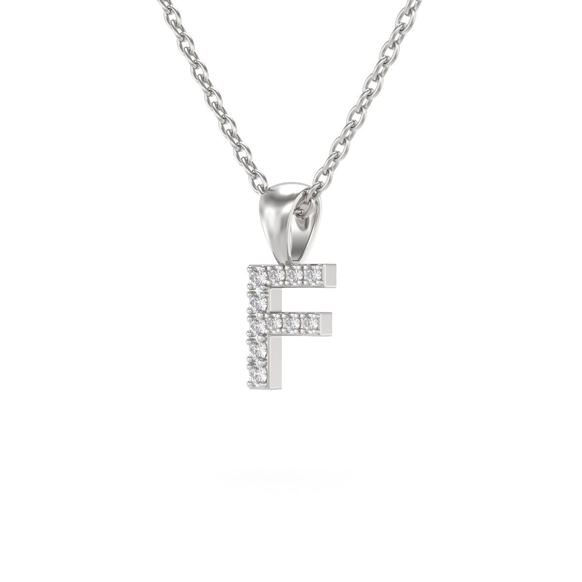 Collier Pendentif ADEN Lettre F Or 750 Blanc Diamant Chaine Or 750 incluse 0.72grs - vue 3