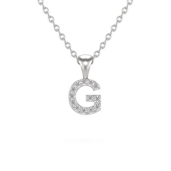 Collier Pendentif ADEN Lettre G Or 750 Blanc Diamant Chaine Or 750 incluse 0.72grs