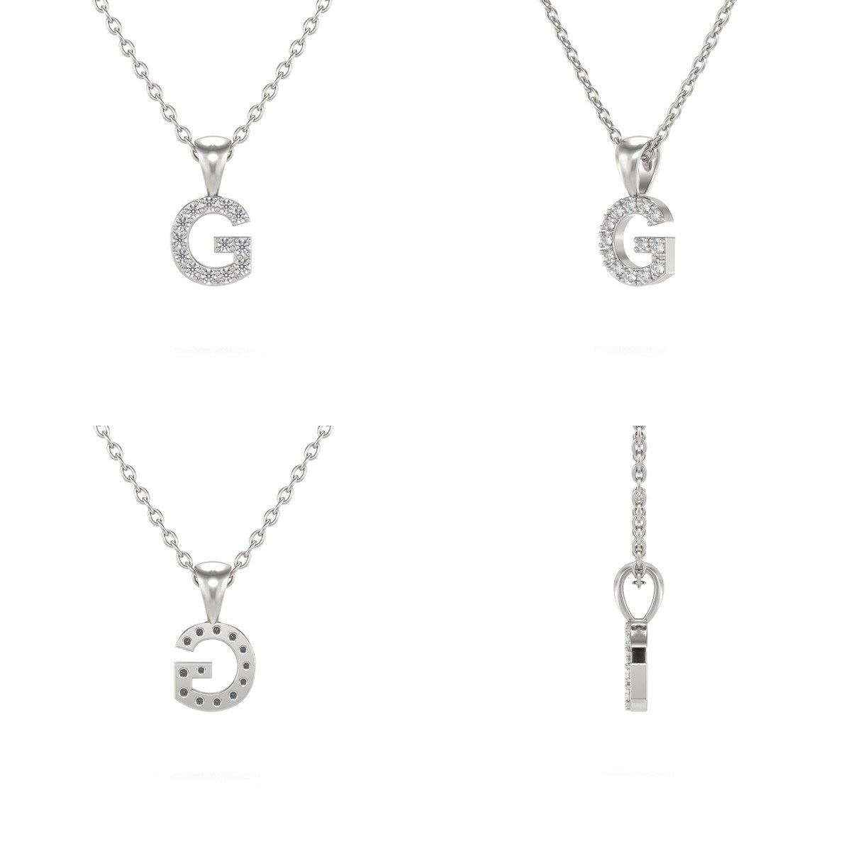 Collier Pendentif ADEN Lettre G Or 750 Blanc Diamant Chaine Or 750 incluse 0.72grs - vue 2