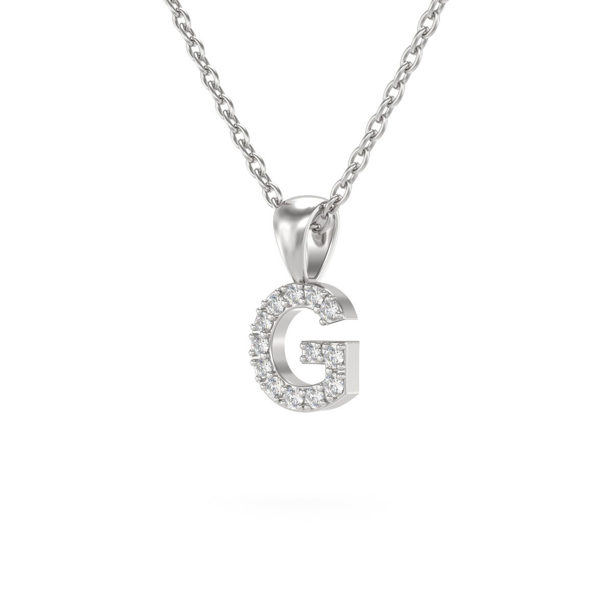 Collier Pendentif ADEN Lettre G Or 750 Blanc Diamant Chaine Or 750 incluse 0.72grs - vue 3