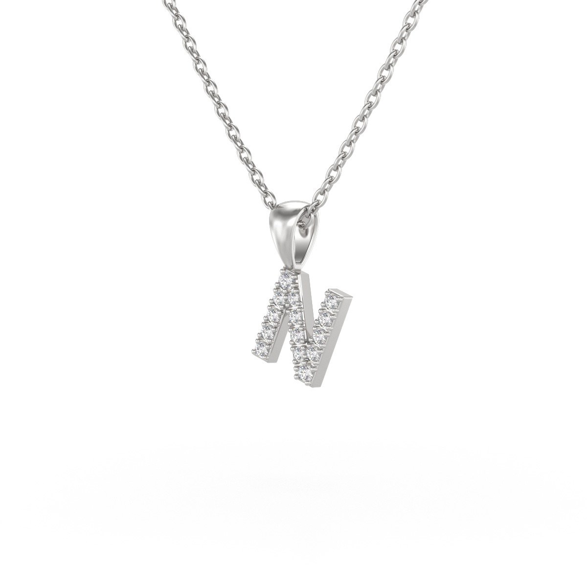 Collier Pendentif ADEN Lettre N Or 750 Blanc Diamant Chaine Or 750 incluse 0.72grs - vue 3