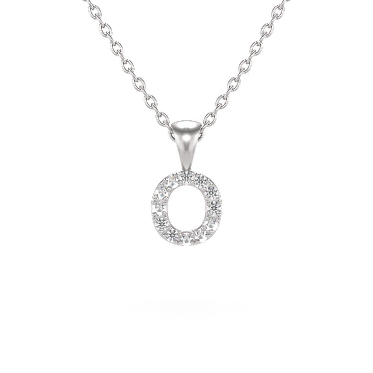 Collier Pendentif ADEN Lettre O Or 750 Blanc Diamant Chaine Or 750 incluse 0.72grs