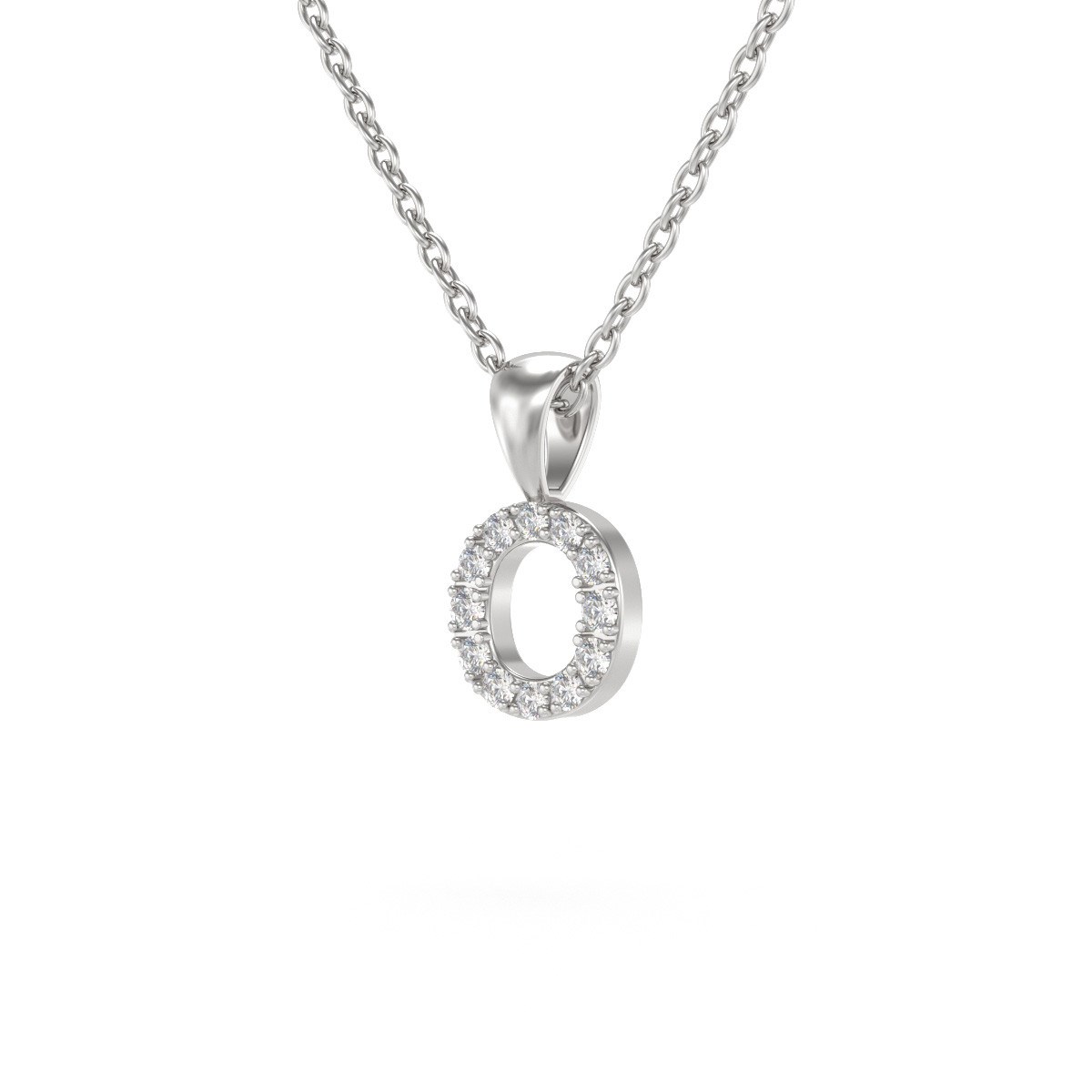 Collier Pendentif ADEN Lettre O Or 750 Blanc Diamant Chaine Or 750 incluse 0.72grs - vue 3