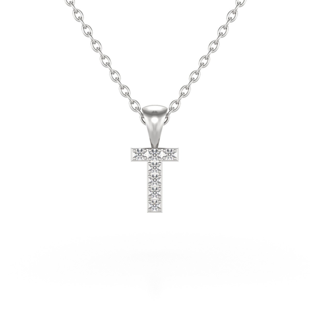 Collier Pendentif ADEN Lettre T Or 750 Blanc Diamant Chaine Or 750 incluse 0.72grs