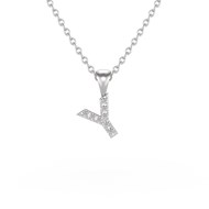 Collier Pendentif ADEN Lettre Y Or 750 Blanc Diamant Chaine Or 750 incluse 0.72grs