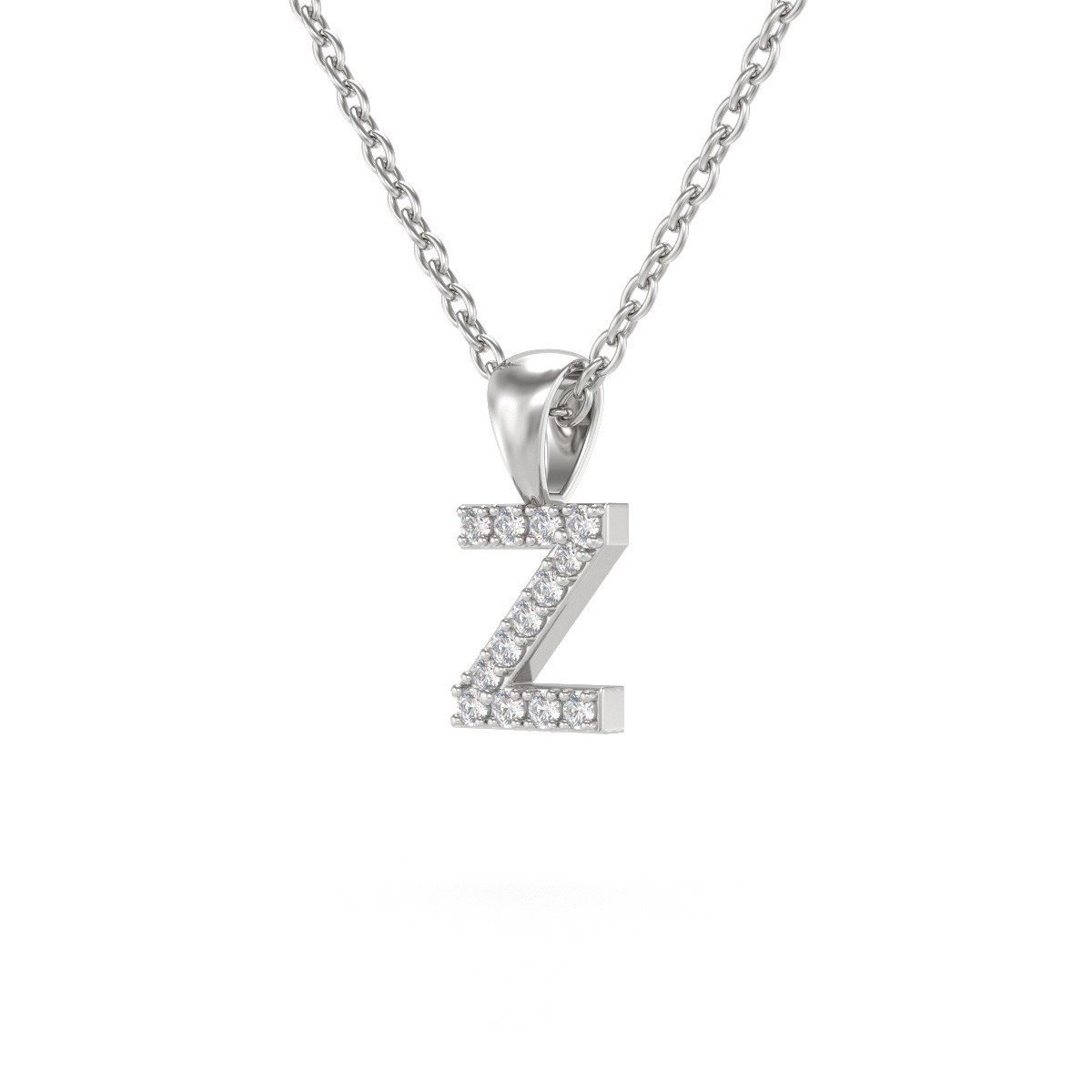 Collier Pendentif ADEN Lettre Z Or 750 Blanc Diamant Chaine Or 750 incluse 0.72grs - vue 3