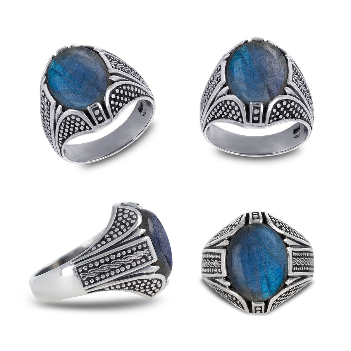 Bague Homme en Argent Vieilli avec Labradorite - Bijou Unique pour Occasions Spéciales | Aden - vue 2