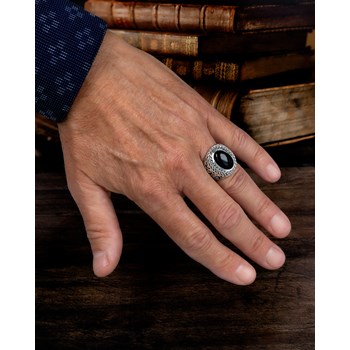 Bague Homme Onyx Ovale sur Argent Massif Effet Vieilli | Aden Boutique