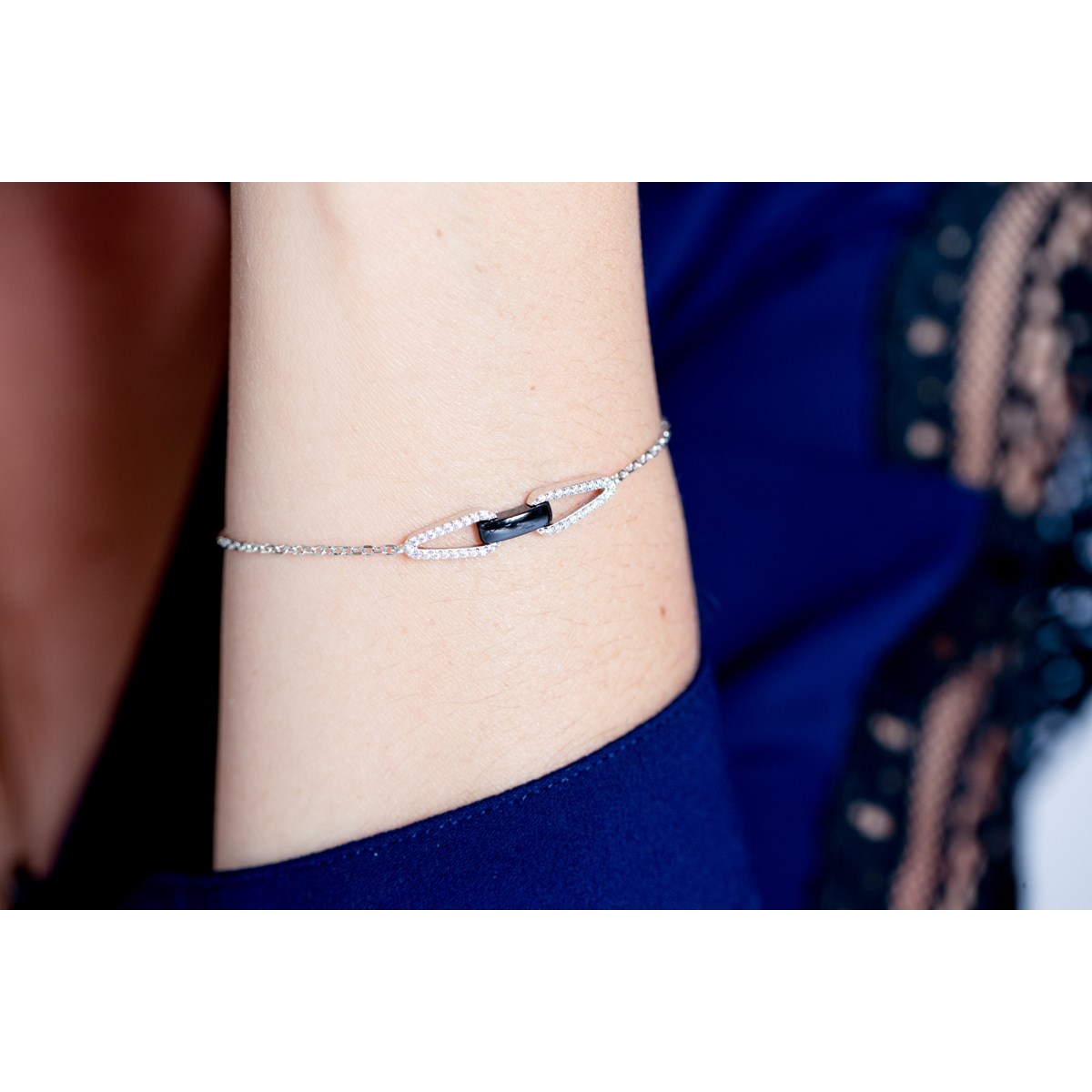Bracelet souple Hanne en Argent avec oxyde de zirconium blanc - vue 2