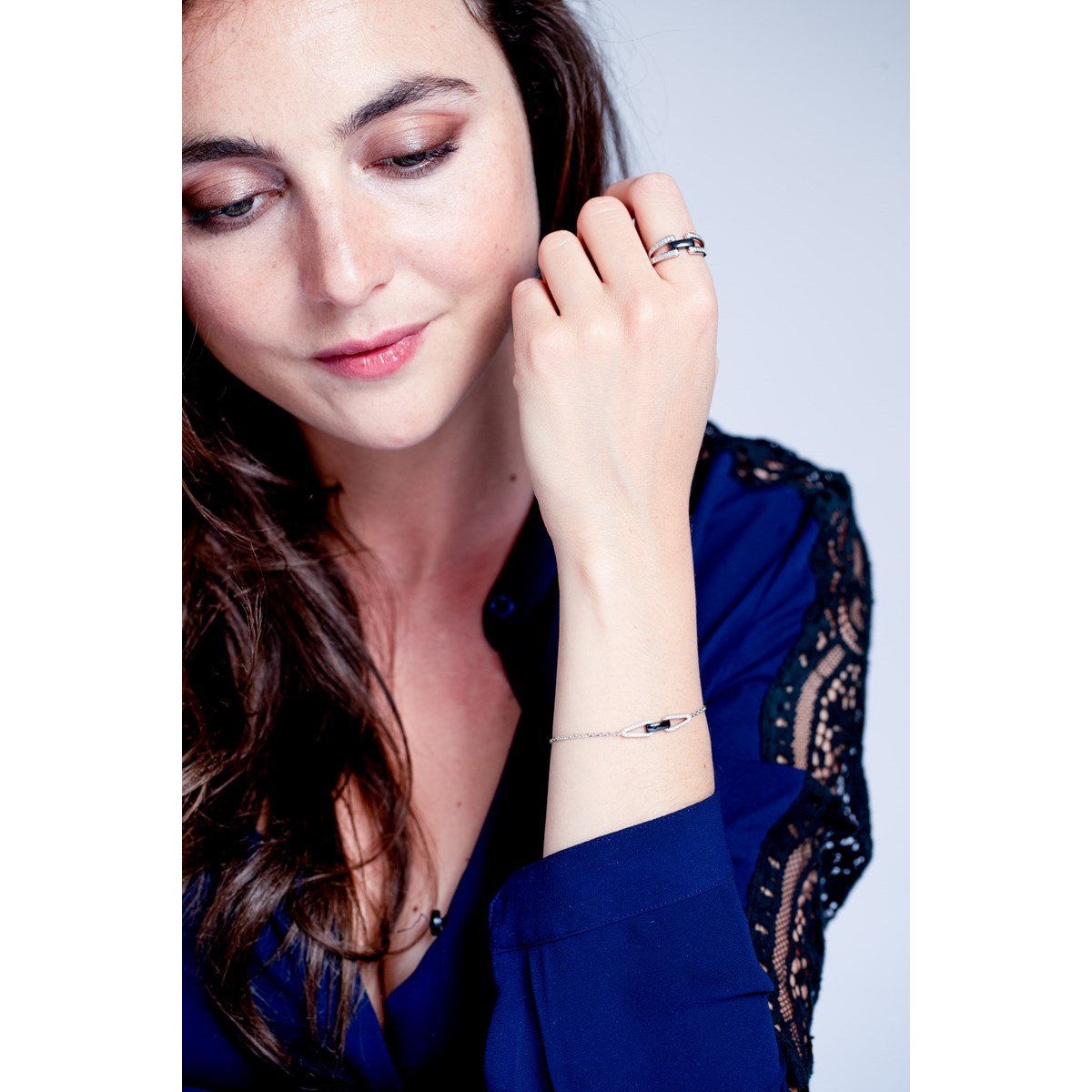 Bracelet souple Hanne en Argent avec oxyde de zirconium blanc - vue 3