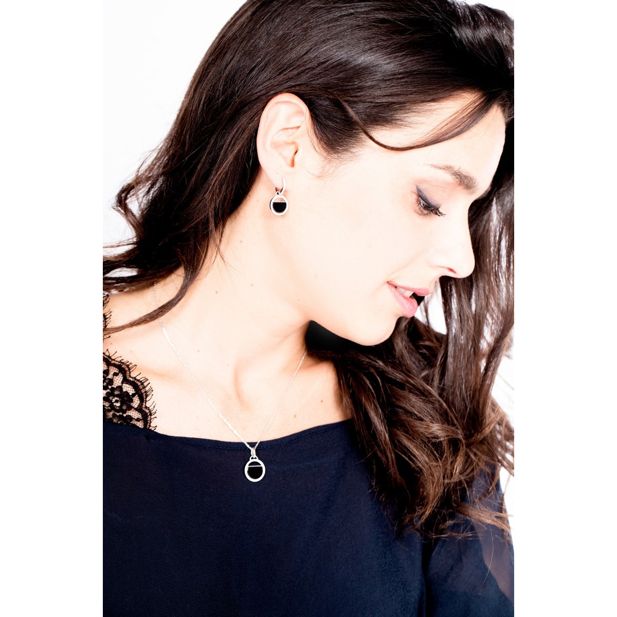 Collier Evelyn en Argent avec oxyde de zirconium blanc - vue 2